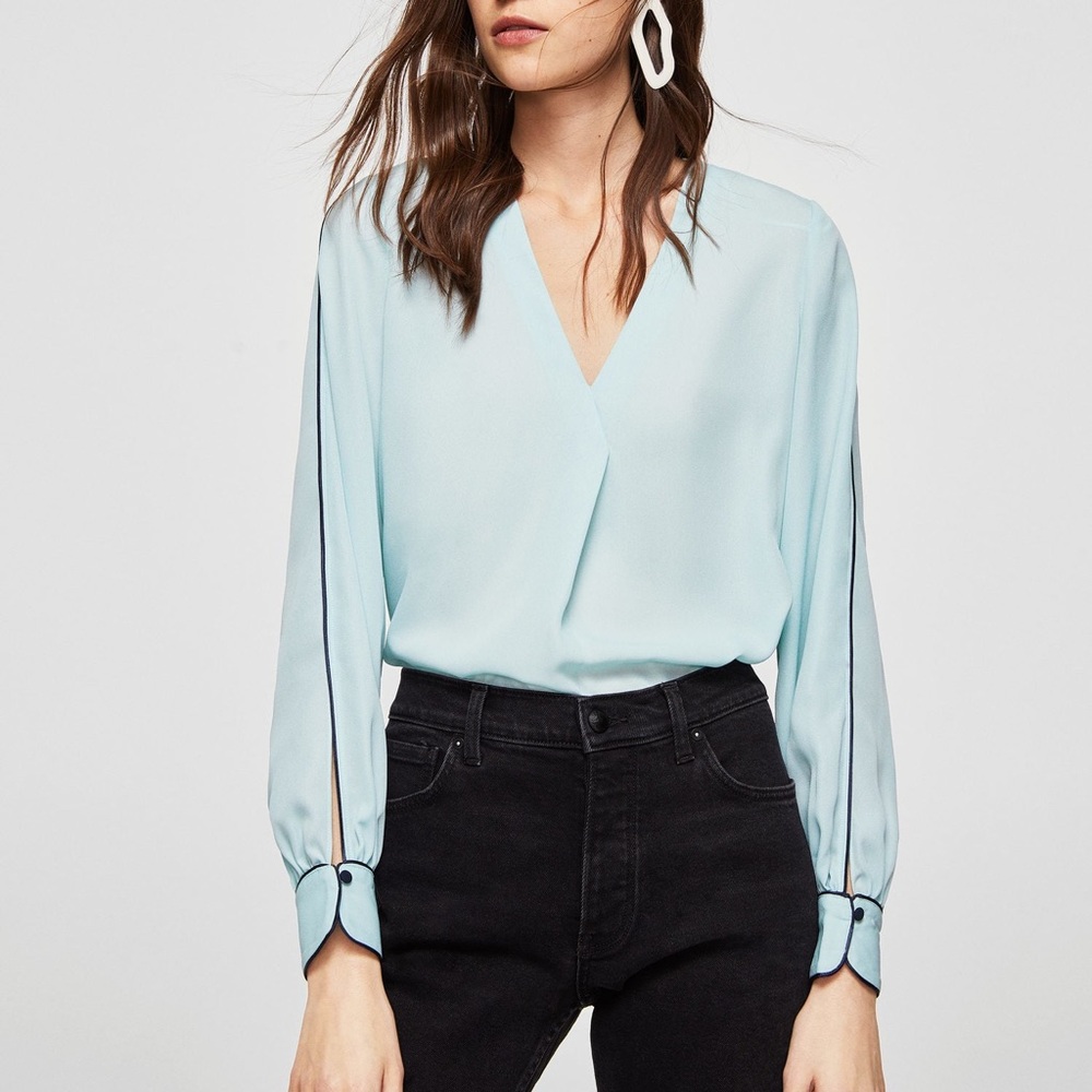 MANGO baby blue blouse